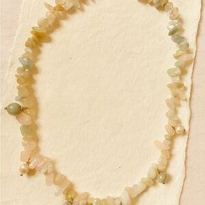 Handmade morganite, jade and freshwater pearl necklace